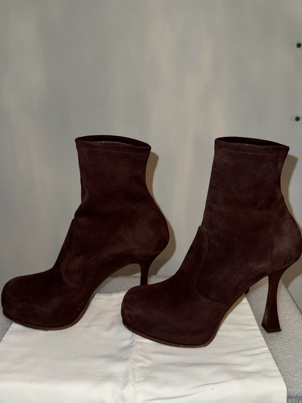 Casadei Brown Suede Platform Sock Boots Sculpted Heel 6.5 Italy